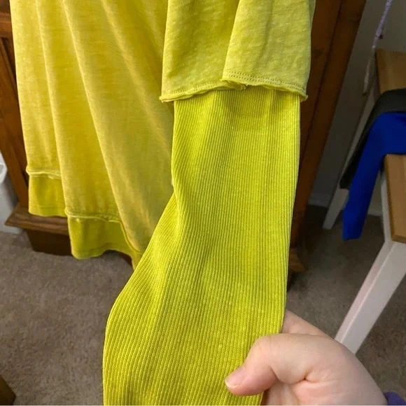 NWT free people lime faux under shirt Blouse long sleeve medium top - Picture 5 of 10